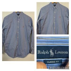 Ralph Lauren Men Long Sleeve Stripped Blue/White Button Down Size S